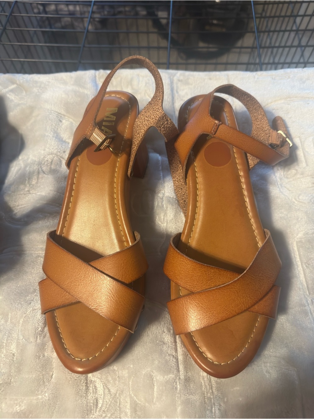 MIA Tan Crisscross Slingback Sandals
